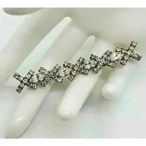 Vintage Brooch Rhinestone XOXO Long Bar Pin Love Welded Back 1970s